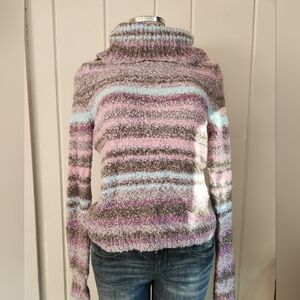 New York & Company Multicolor Striped Turtleneck Sweater